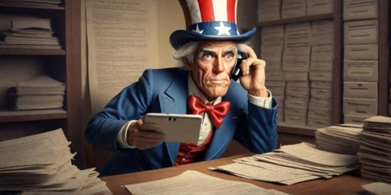 A person in a blue suit and red bow tie holding a cell phone and a tablet

Description automatically generated